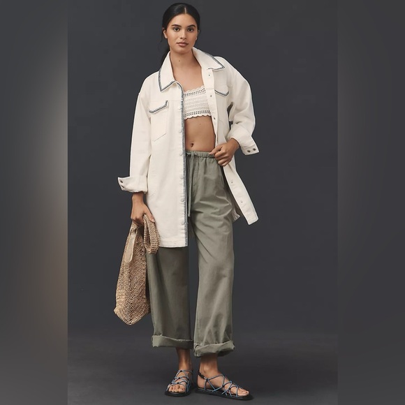 NWT Anthropologie Tillie Relaxed Denim Whipstitch Shacket COTTAGECORE, Size XS - Picture 2 of 8